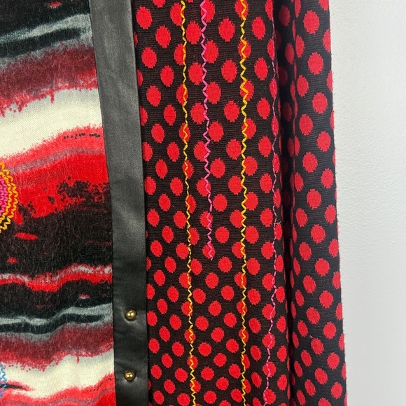 Goa Chic Artsy Red Black Faux Leather Polka Dot Embroidered Detail XL Sweater - Picture 9 of 12